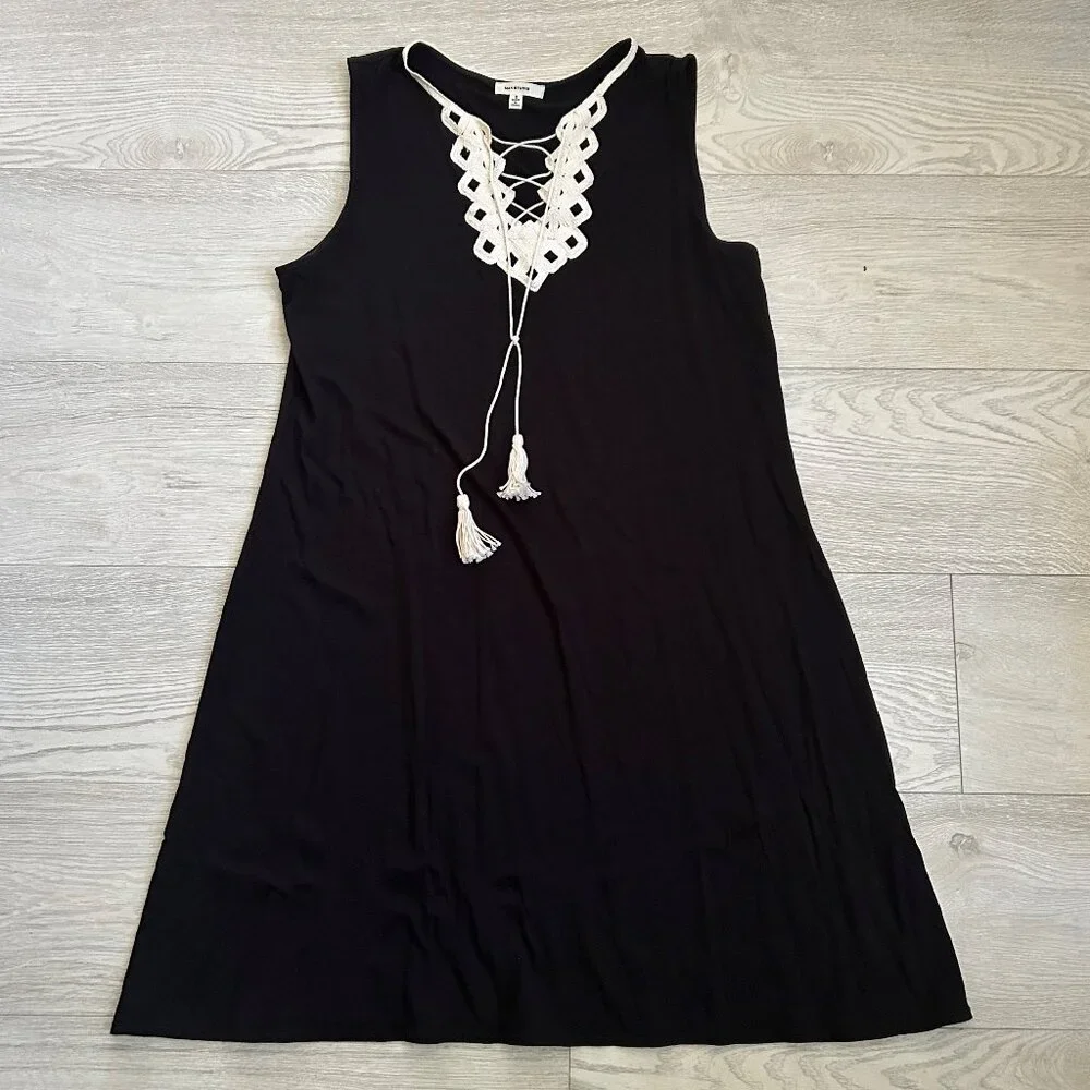 Max Studio Lace-Up Crochet Neck Tassels Sleeveless Dress - Picture 6 of 16